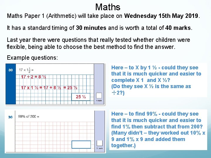 Maths Paper 1 (Arithmetic) will take place on Wednesday 15 th May 2019. It