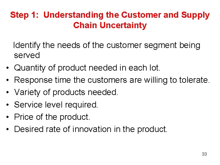 Step 1: Understanding the Customer and Supply Chain Uncertainty Identify the needs of the