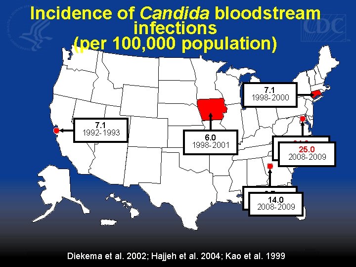 Incidence of Candida bloodstream infections (per 100, 000 population) 7. 1 1998 -2000 7.