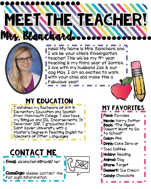 Mrs. Blanchard Hello! My Name is Mrs. Blanchard and I will be your child’s