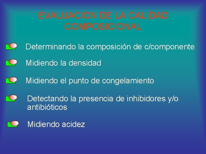 EVALUACION DE LA CALIDAD COMPOSICIONAL Determinando la composición de c/componente Midiendo la densidad Midiendo