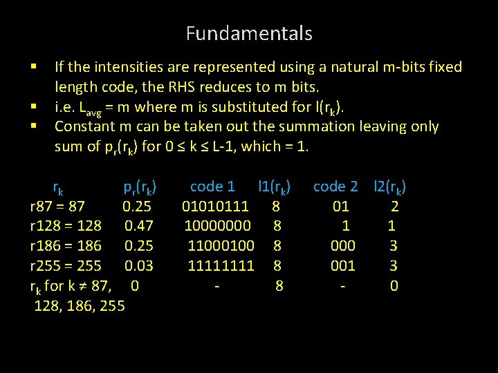 Fundamentals § § § If the intensities are represented using a natural m-bits fixed