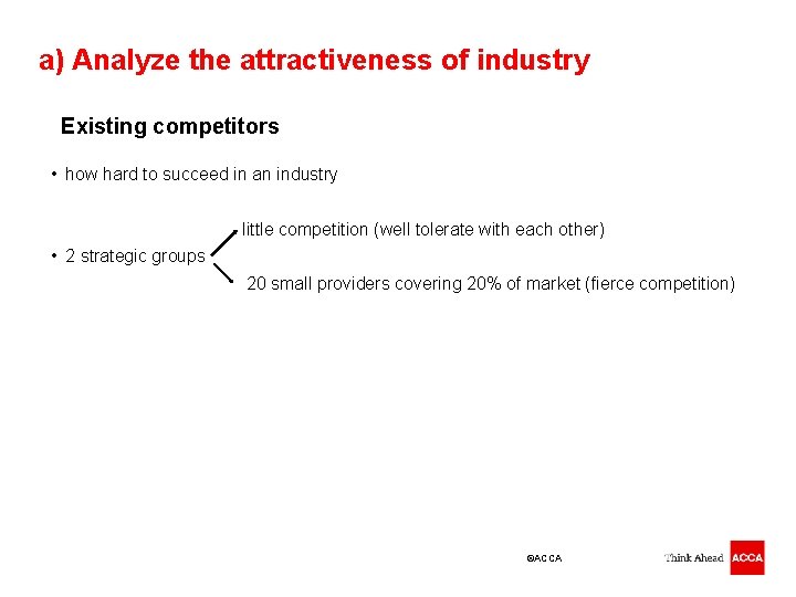 a) Analyze the attractiveness of industry Existing competitors • how hard to succeed in