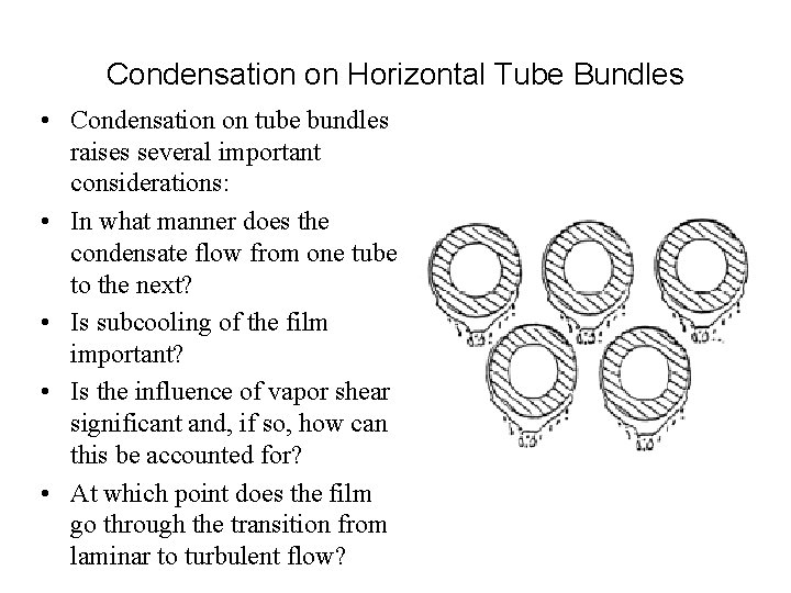 Condensation on Horizontal Tube Bundles • Condensation on tube bundles raises several important considerations: