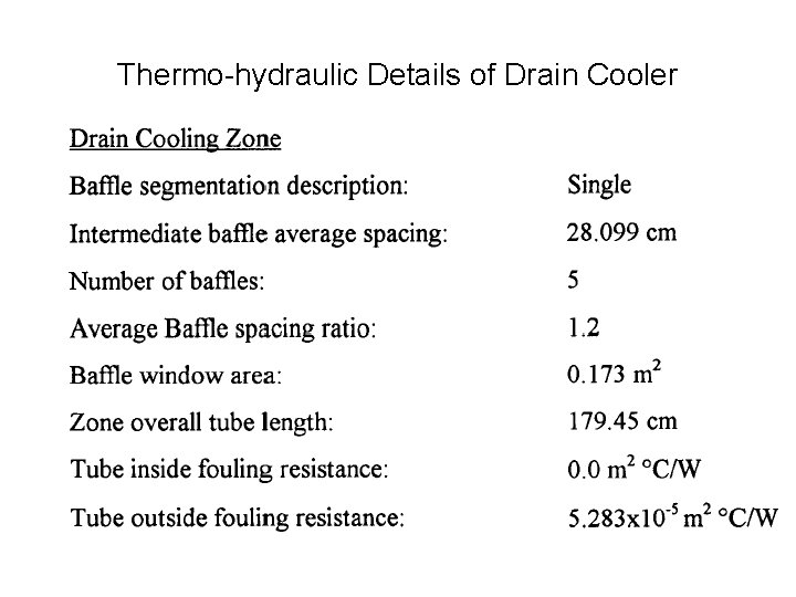 Thermo-hydraulic Details of Drain Cooler 