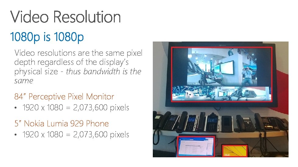 Video resolutions are the same pixel depth regardless of the display’s physical size -