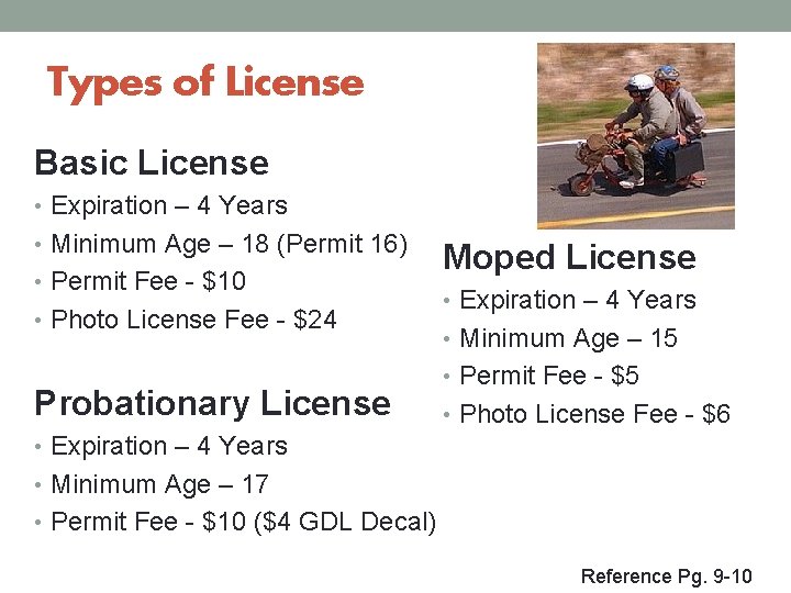 Types of License Basic License • Expiration – 4 Years • Minimum Age –