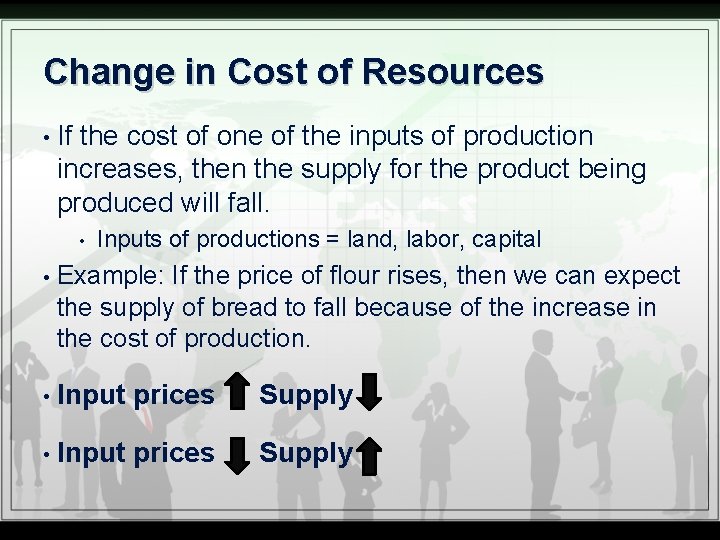 Change in Cost of Resources • If the cost of one of the inputs