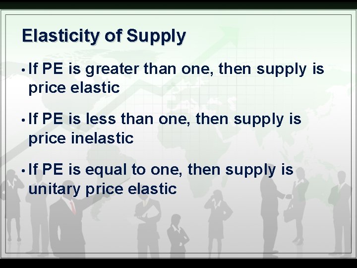 Elasticity of Supply • If PE is greater than one, then supply is price