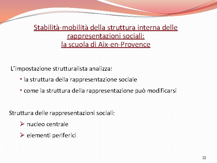Stabilità-mobilità della struttura interna delle rappresentazioni sociali: la scuola di Aix-en-Provence L’impostazione strutturalista analizza: