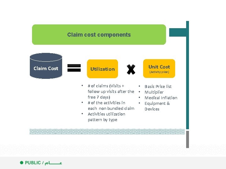 Claim cost components Claim Cost Unit Cost Utilization • # of claims (Visits +
