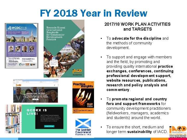 FY 2018 Year in Review 2017/18 WORK PLAN ACTIVITIES and TARGETS • To advocate