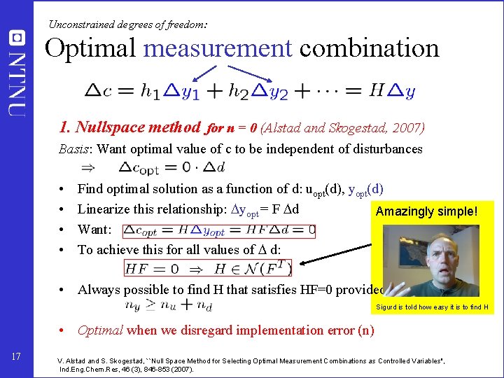 Unconstrained degrees of freedom: Optimal measurement combination 1. Nullspace method for n = 0