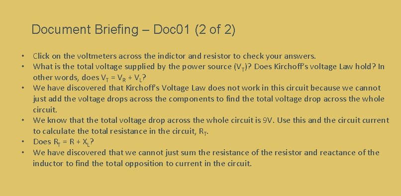Document Briefing – Doc 01 (2 of 2) • Click on the voltmeters across