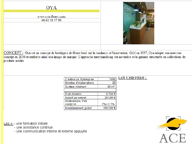 Les + : - une formation initiale - une assistance continue - une communication