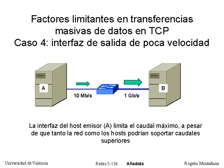 Factores limitantes en transferencias masivas de datos en TCP Caso 4: interfaz de salida