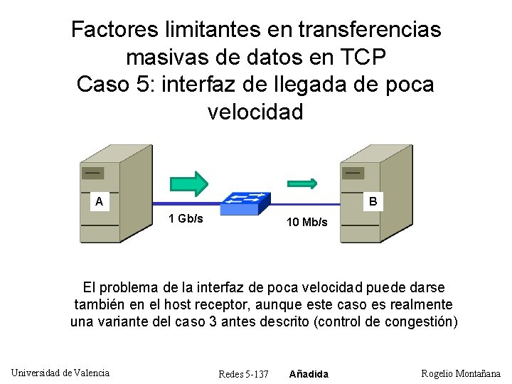 Factores limitantes en transferencias masivas de datos en TCP Caso 5: interfaz de llegada