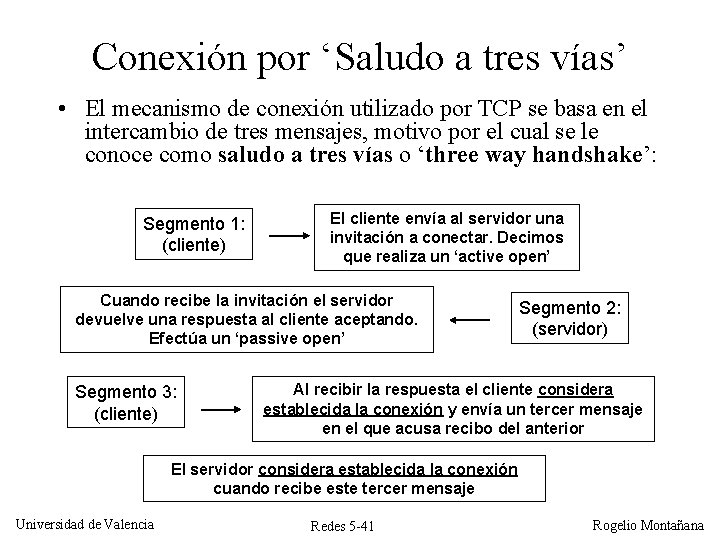 Conexión por ‘Saludo a tres vías’ • El mecanismo de conexión utilizado por TCP