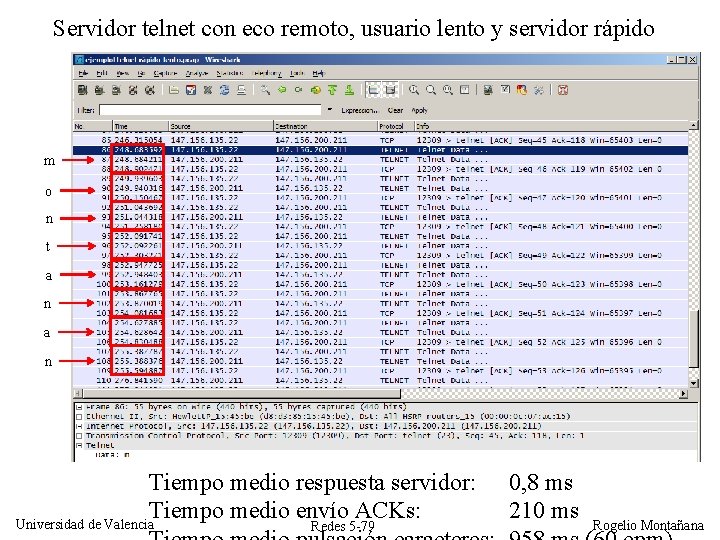 Servidor telnet con eco remoto, usuario lento y servidor rápido m o n t