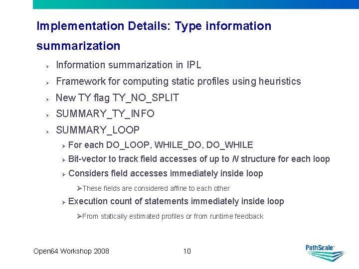 Implementation Details: Type information summarization Ø Information summarization in IPL Ø Framework for computing