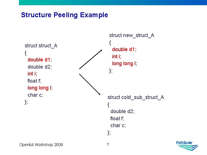 Structure Peeling Example struct_A { double d 1; double d 2; int i; float