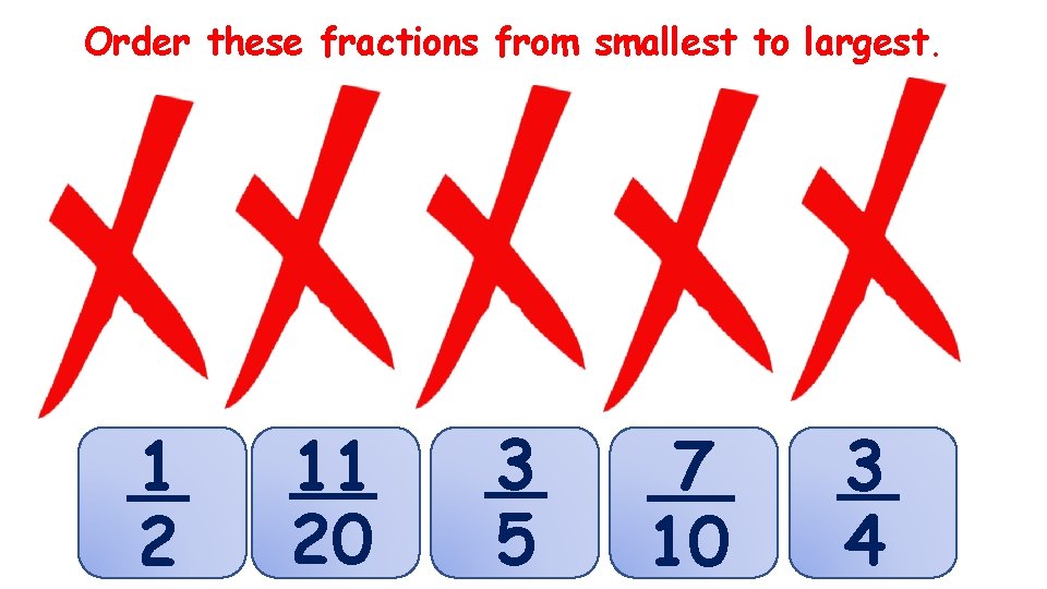 Order these fractions from smallest to largest. 3 5 11 20 1 2 7