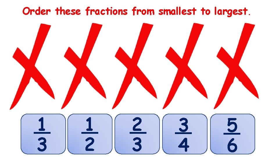 Order these fractions from smallest to largest. 3 4 2 3 1 2 1