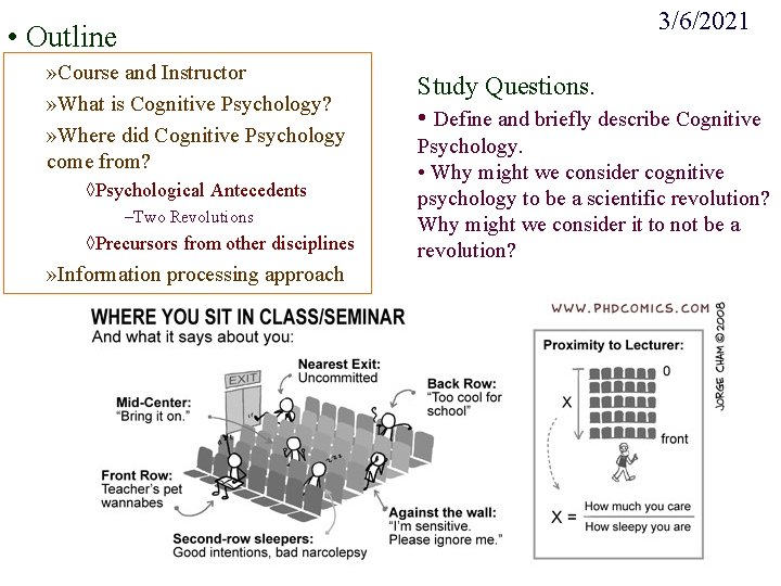 3/6/2021 • Outline » Course and Instructor » What is Cognitive Psychology? » Where