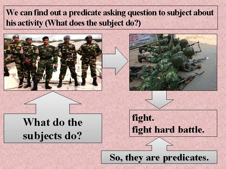 We can find out a predicate asking question to subject about his activity (What