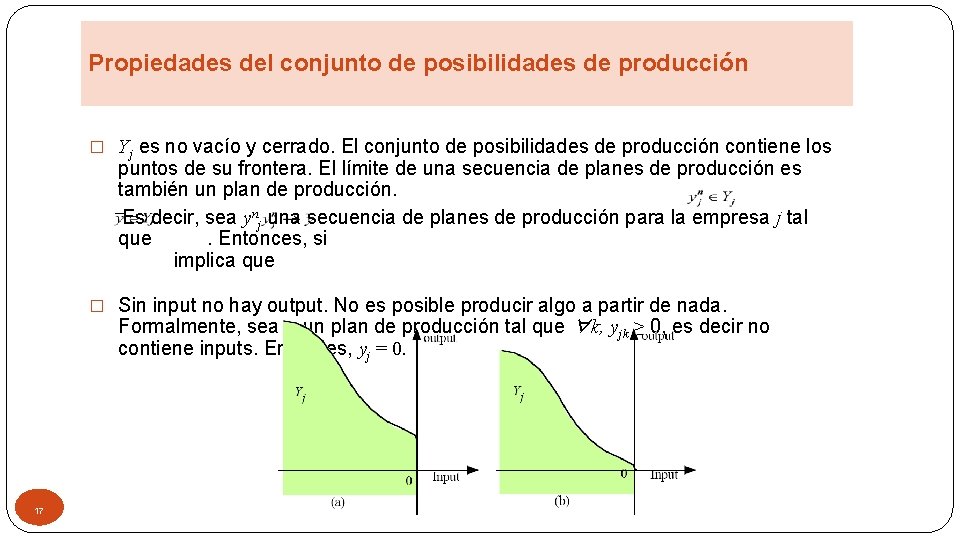 Propiedades del conjunto de posibilidades de producción � Yj es no vacío y cerrado.