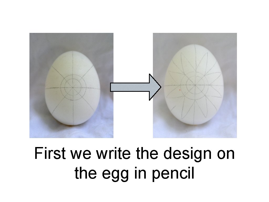 First we write the design on the egg in pencil 