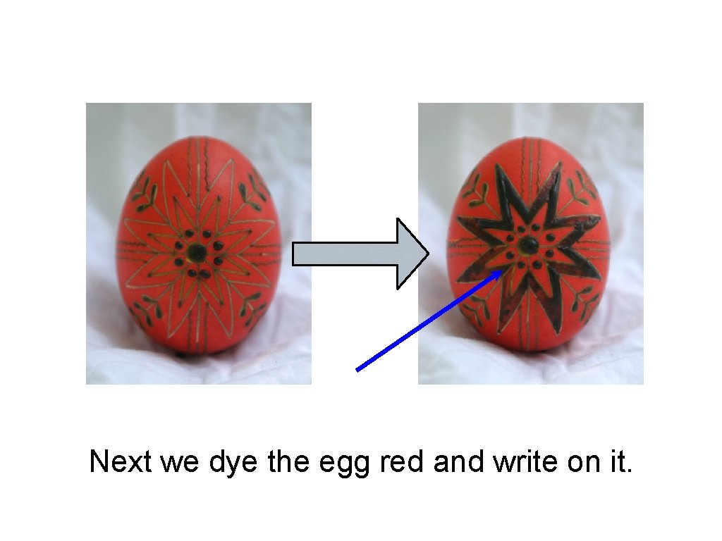 Next we dye the egg red and write on it. 