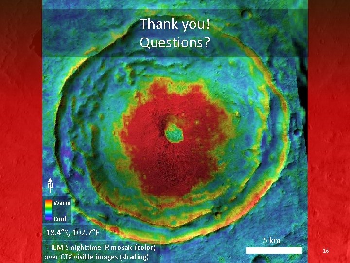 Thank you! Questions? N Warm Cool 18. 4°S, 102. 7°E THEMIS nighttime IR mosaic Thank you! Questions? N Warm Cool 18. 4°S, 102. 7°E THEMIS nighttime IR mosaic