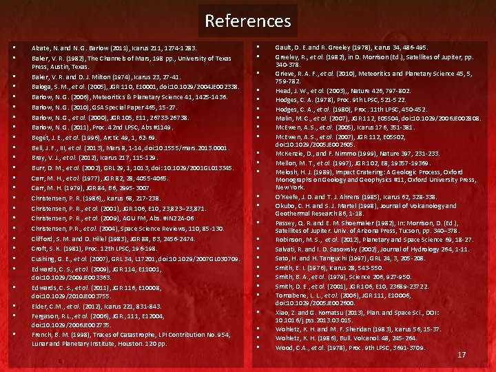 References • • • • • • • Alzate, N. and N. G. Barlow References • • • • • • • Alzate, N. and N. G. Barlow
