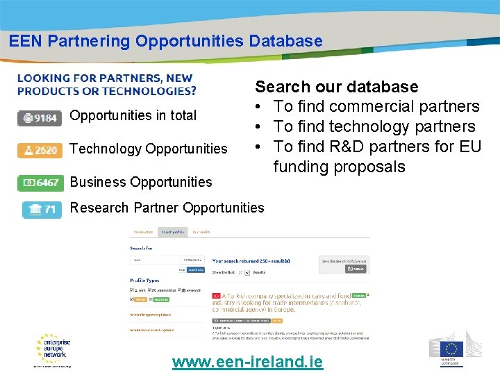 EEN Partnering Opportunities Database Opportunities in total Technology Opportunities Business Opportunities Title of the