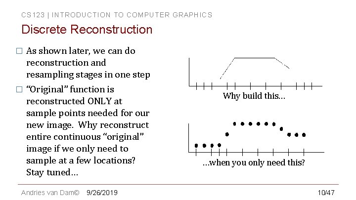 CS 123 | INTRODUCTION TO COMPUTER GRAPHICS Discrete Reconstruction As shown later, we can