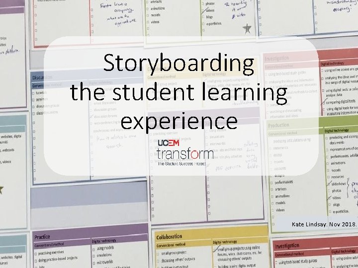 Storyboarding the student learning experience Kate Lindsay. Nov 2018. 