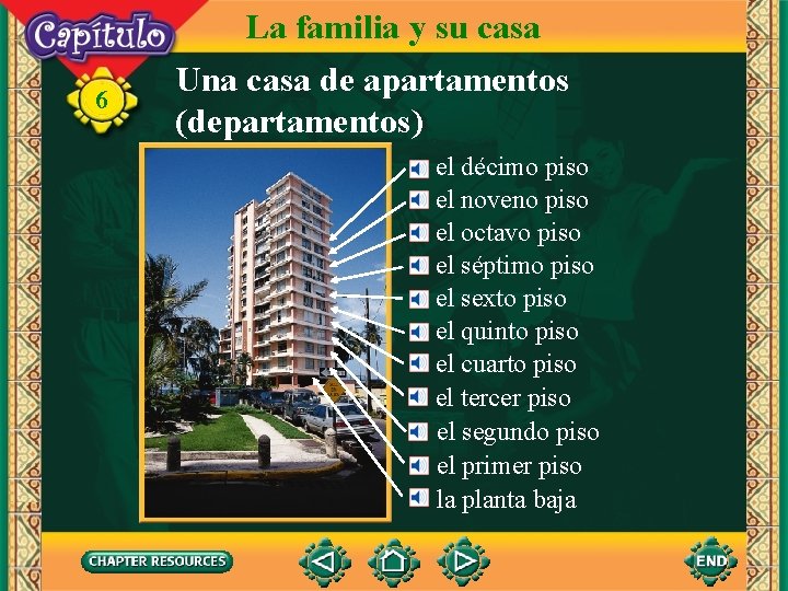 6 La familia y su casa Una casa de apartamentos (departamentos) el décimo piso