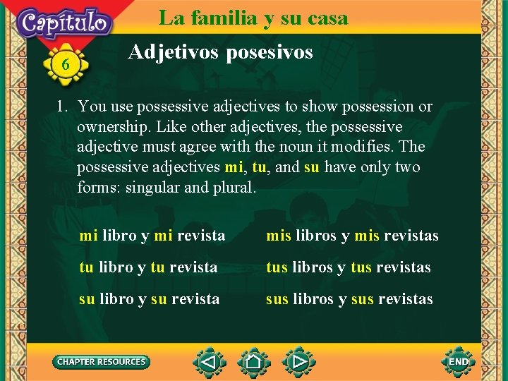 6 La familia y su casa Adjetivos posesivos 1. You use possessive adjectives to