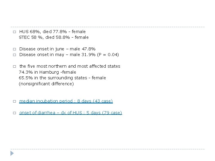 � HUS 68%, died 77. 8% - female STEC 58 %, died 58. 8%