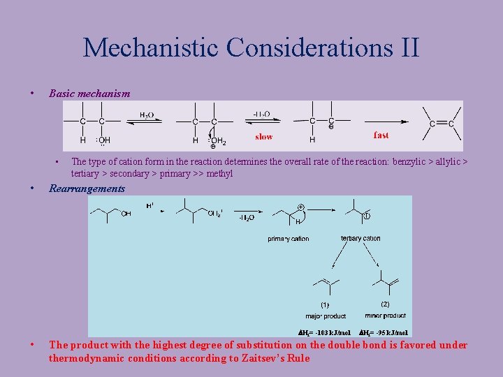 Mechanistic Considerations II • Basic mechanism • • • The type of cation form