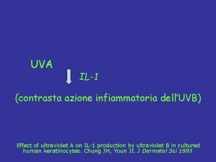 UVA IL-1 (contrasta azione infiammatoria dell’UVB) Effect of ultraviolet A on IL-1 production by