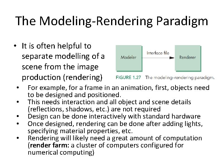 The Modeling-Rendering Paradigm • It is often helpful to separate modelling of a scene