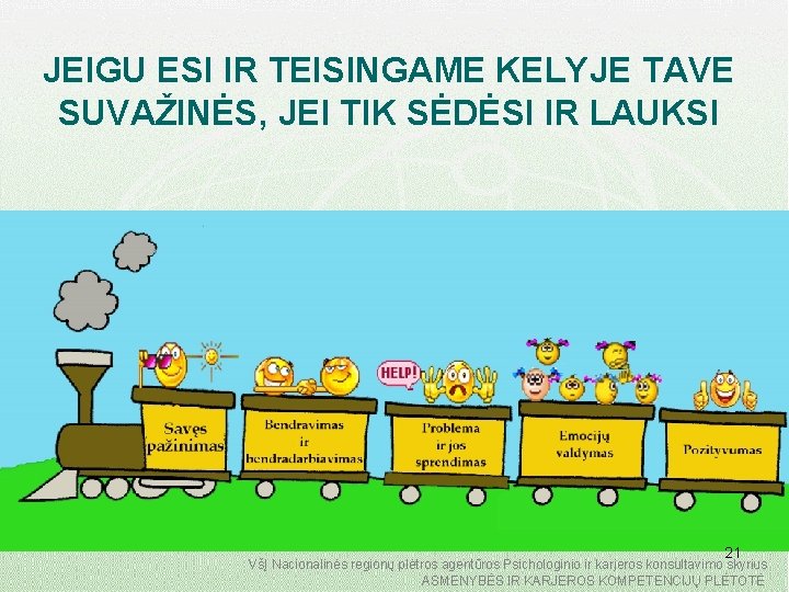 JEIGU ESI IR TEISINGAME KELYJE TAVE SUVAŽINĖS, JEI TIK SĖDĖSI IR LAUKSI 21 VšĮ