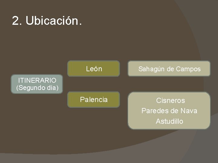 2. Ubicación. León Sahagún de Campos Palencia Cisneros Paredes de Nava Astudillo ITINERARIO (Segundo 2. Ubicación. León Sahagún de Campos Palencia Cisneros Paredes de Nava Astudillo ITINERARIO (Segundo