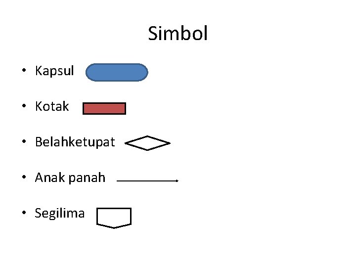 Simbol • Kapsul • Kotak • Belahketupat • Anak panah • Segilima 