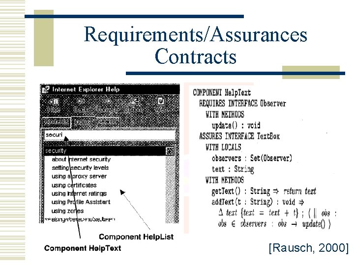 Requirements/Assurances Contracts [Rausch, 2000] 