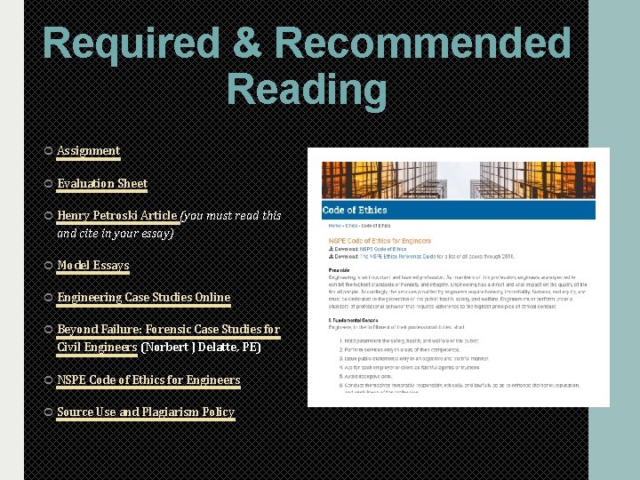 Required & Recommended Reading Assignment Evaluation Sheet Henry Petroski Article (you must read this Required & Recommended Reading Assignment Evaluation Sheet Henry Petroski Article (you must read this
