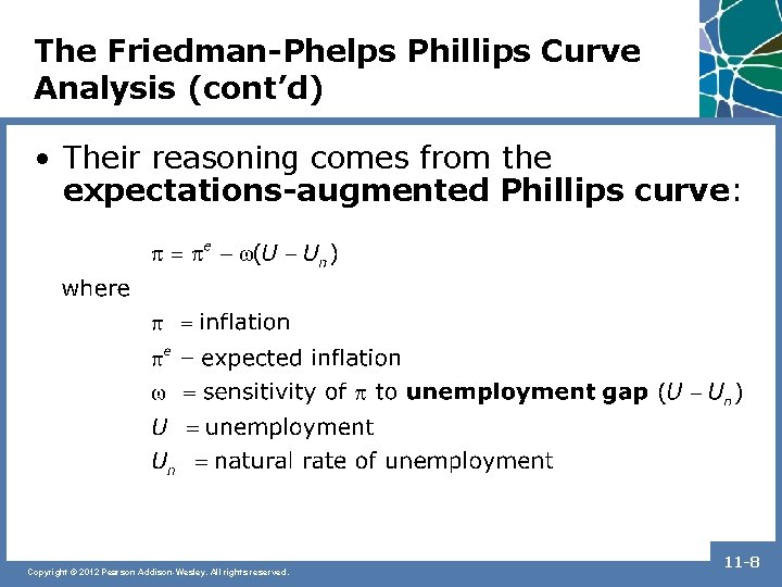 The Friedman-Phelps Phillips Curve Analysis (cont’d) • Their reasoning comes from the expectations-augmented Phillips