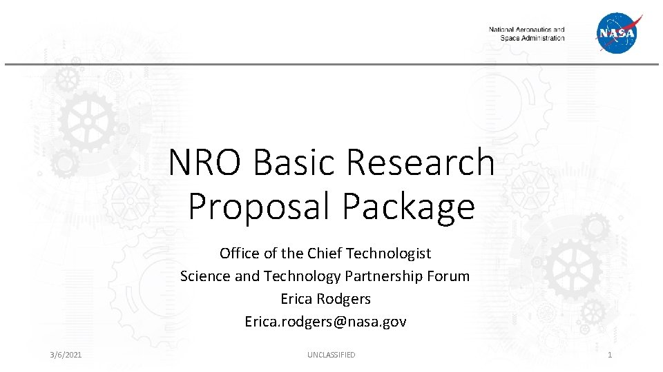 NRO Basic Research Proposal Package Office of the Chief Technologist Science and Technology Partnership